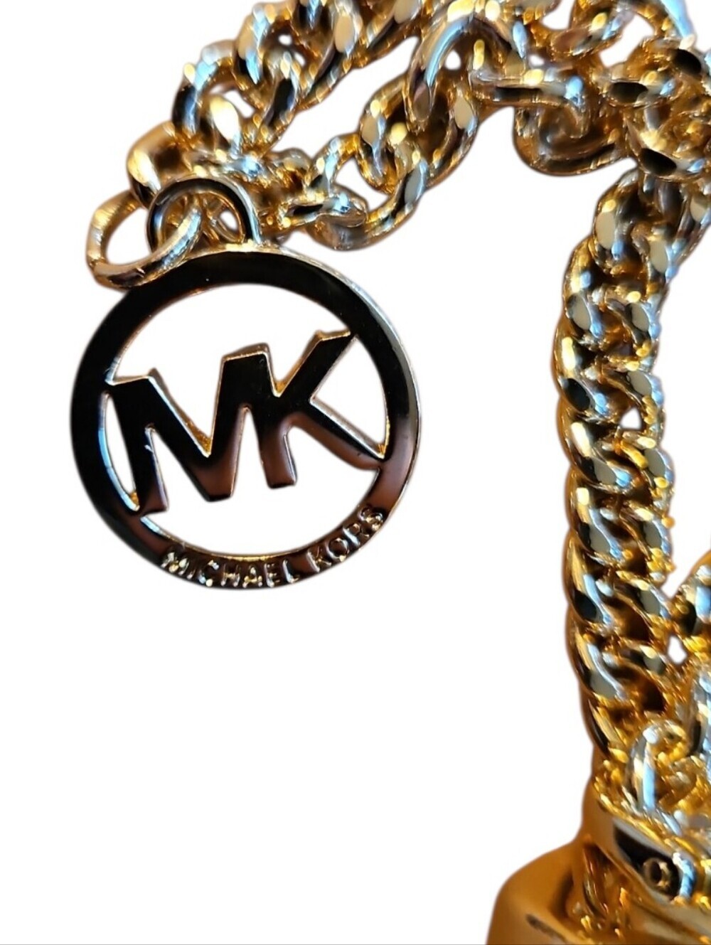 Michael Kors White Leather Tassel Bag Charm Gold Chain Keychain - Picture 3 of 5